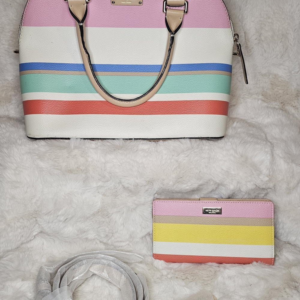 Kate Spade Pink and Multicolor Striped Satchel and Wallet